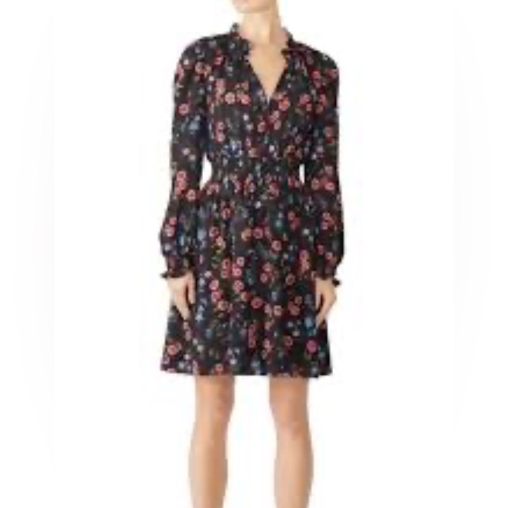 Kate Spade Black Meadow Floral Smock Waist Dress XS